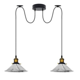 2 Head Spider Light With 2M Adjustable Cables, Vintage 22Cm Metal Chrome Shade Pendant Lamp Fixture For  Indoor Lighting - thumbnail 7