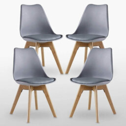 Life Interiors 5Pcs Dining Set - A Black Halo Dining Table & Set Of 4 Grey Lorenzo Tulip Chairs With Padded Seat - thumbnail 3
