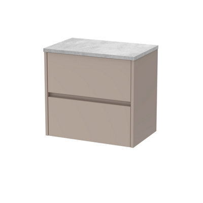 Balterley Chartley Contemporary Wall Hung 2 Drawer Vanity Unit With Bellato Grey Laminate Worktop, 600mm, Taupe - image 1