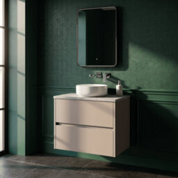 Balterley Chartley Contemporary Wall Hung 2 Drawer Vanity Unit With Bellato Grey Laminate Worktop, 600mm, Taupe - thumbnail 4