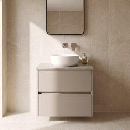 Balterley Chartley Contemporary Wall Hung 2 Drawer Vanity Unit With Bellato Grey Laminate Worktop, 600mm, Taupe - thumbnail 2