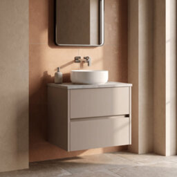 Balterley Chartley Contemporary Wall Hung 2 Drawer Vanity Unit With Bellato Grey Laminate Worktop, 600mm, Taupe - thumbnail 3
