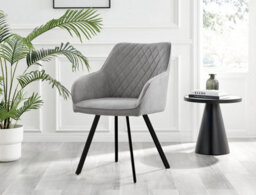 Furniturebox Uk Koko Oak Effect Round Dining Table & 4 Light Grey Falun Black Leg Chairs - thumbnail 8