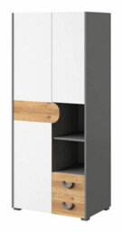 Arte Carini Elegant Hinged Wardrobe In White, Grey & Oak Nash - W800mm X H1900mm X D530mm - thumbnail 1