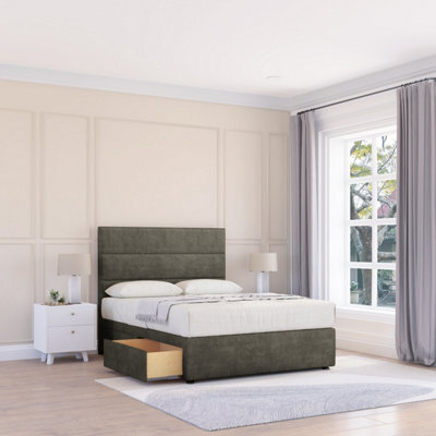"Sloomy 4Ft Texas Divan Bed Base Pewter Dumfries ,4 Drawers & 26"" Struts Headboard - Small Double" - image 1