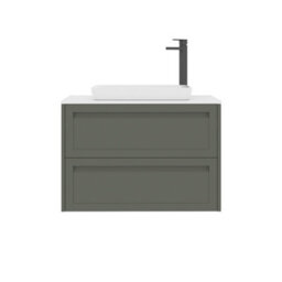 Royal Bathrooms Royal Bathroom Elmore 800mm Matt Green Wall Mounted Bathroom Vanity Unit 2 Drawer Plain White Worktop With Qubix Basin - thumbnail 7