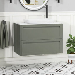 Royal Bathrooms Royal Bathroom Elmore 800mm Matt Green Wall Mounted Bathroom Vanity Unit 2 Drawer Plain White Worktop With Qubix Basin - thumbnail 1