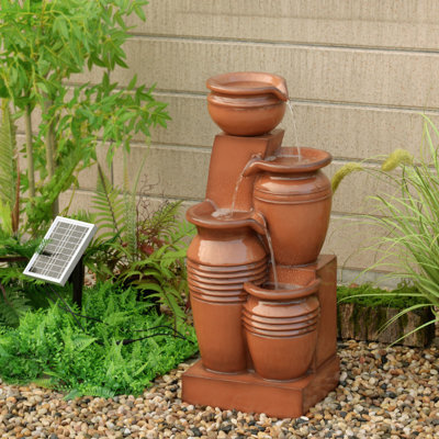 "Teamson Home 28.7"" 4-Tier Cascading Bowl Solar Powered Water Fountain For Outdoor Living Spaces, Terracotta" - image 1