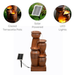 "Teamson Home 28.7"" 4-Tier Cascading Bowl Solar Powered Water Fountain For Outdoor Living Spaces, Terracotta" - thumbnail 5