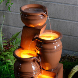 "Teamson Home 28.7"" 4-Tier Cascading Bowl Solar Powered Water Fountain For Outdoor Living Spaces, Terracotta" - thumbnail 8