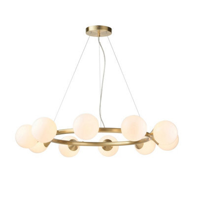 Luminosa Lighting Luminosa Grosseto Globe Pendant Ceiling Light Satin Brass Plate, Gloss White Glass - image 1