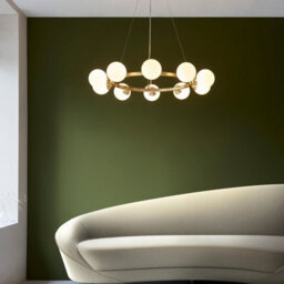 Luminosa Lighting Luminosa Grosseto Globe Pendant Ceiling Light Satin Brass Plate, Gloss White Glass - thumbnail 4