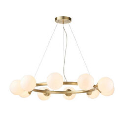 Luminosa Lighting Luminosa Grosseto Globe Pendant Ceiling Light Satin Brass Plate, Gloss White Glass - thumbnail 1