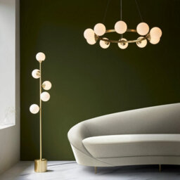 Luminosa Lighting Luminosa Grosseto Globe Pendant Ceiling Light Satin Brass Plate, Gloss White Glass - thumbnail 6