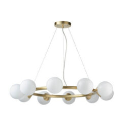 Luminosa Lighting Luminosa Grosseto Globe Pendant Ceiling Light Satin Brass Plate, Gloss White Glass - thumbnail 7