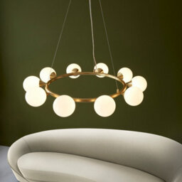 Luminosa Lighting Luminosa Grosseto Globe Pendant Ceiling Light Satin Brass Plate, Gloss White Glass - thumbnail 3
