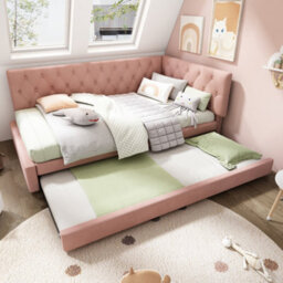 Matteo Pink Velvet Daybed With Pull-Out Trundle Bed - Space-Saving 3Ft Single Sofa Bed For Adults & Kids - thumbnail 8