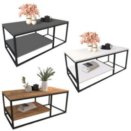 Urbn-Living Urbnliving 105Cm Width 2-Shelf Anthracite Wooden Rectangle Coffee & Side Table With Metal Frame Living Room Décor - thumbnail 3