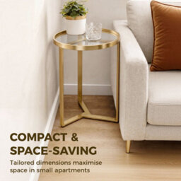 Homcom Round Side Table With Tempered Glass Top And Metal Frame, Gold Tone - thumbnail 6