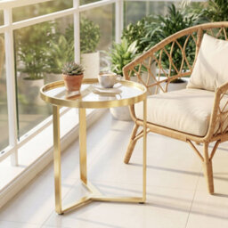 Homcom Round Side Table With Tempered Glass Top And Metal Frame, Gold Tone - thumbnail 9