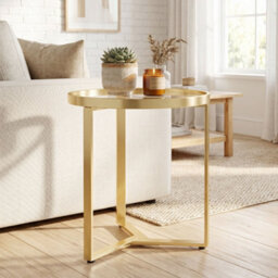 Homcom Round Side Table With Tempered Glass Top And Metal Frame, Gold Tone - thumbnail 8