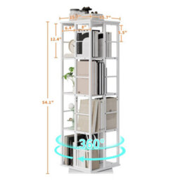 4-Tier Rotating Bookshelf Swivel Metal Bookcase Storage Shelf (W)40Cm (D)40Cm (H)137Cm, White - thumbnail 2