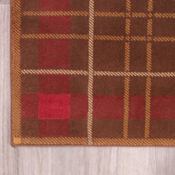 Brown Chequered Modern Tartan Easy To Clean Chequered Rug For Dining Room-80 X 300Cm (Runner) - thumbnail 5