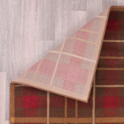 Brown Chequered Modern Tartan Easy To Clean Chequered Rug For Dining Room-80 X 300Cm (Runner) - thumbnail 7