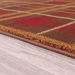 Brown Chequered Modern Tartan Easy To Clean Chequered Rug For Dining Room-80 X 300Cm (Runner) - thumbnail 4