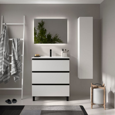 Cygnus bath Bequia Metal 3C Vanity Unit 80Cm Matt White Basin Ceramic - image 1