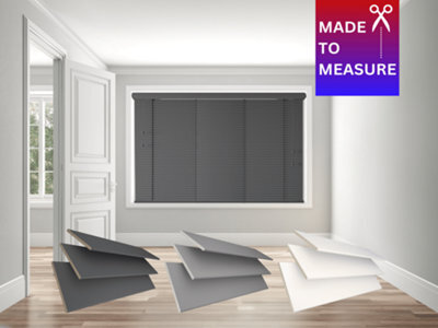 Caecus Blinds Made To Measure Faux Wood Venetian Blind String, Dark Grey 180Cm Width X 120Cm Drop - image 1