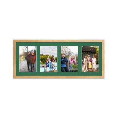 AK Frames 50X20Cm Oak Sleek Multi Photo Frame With Emerald Mount - Holds 4 Apertures (4X) 6X4 Photos - image 1