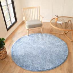 Livabliss Round Moda Shaggy-Solid Color Blue Plush Soft Pile Living Bedroom Rug 120 X 120 Cm Easy Care, Non Shedding - thumbnail 2