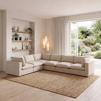 Furniturebox Uk Echo Cream Linen-Look Fabric 5 Seater L-Shaped Modular Corner Sofa - image 1