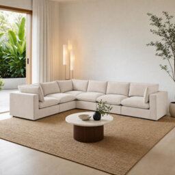 Furniturebox Uk Echo Cream Linen-Look Fabric 5 Seater L-Shaped Modular Corner Sofa - thumbnail 5