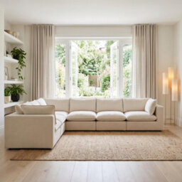 Furniturebox Uk Echo Cream Linen-Look Fabric 5 Seater L-Shaped Modular Corner Sofa - thumbnail 2