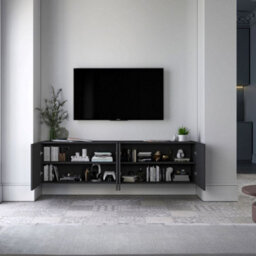 Heze Furniture Elpis Glamour Tv Cabinet Media Unit Extra Long 300 Cm Wall Mounted - Black Matt - thumbnail 3