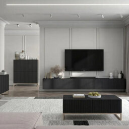 Heze Furniture Elpis Glamour Tv Cabinet Media Unit Extra Long 300 Cm Wall Mounted - Black Matt - thumbnail 4