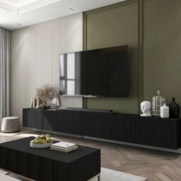 Heze Furniture Elpis Glamour Tv Cabinet Media Unit Extra Long 300 Cm Wall Mounted - Black Matt - thumbnail 5