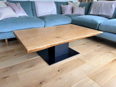Solid French Oak Coffee Table 120X70Cm, Virelli Plinth Base, Natural Oil Finish - image 1