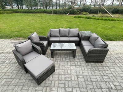 Fimous 8 Seater Outdoor Rattan Garden Furniture Set Patio Lounge Sofa Set With Rectangular Coffee Table Side Table - image 1