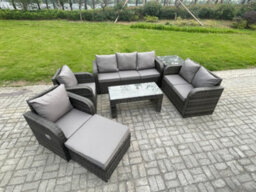Fimous 8 Seater Outdoor Rattan Garden Furniture Set Patio Lounge Sofa Set With Rectangular Coffee Table Side Table - thumbnail 2
