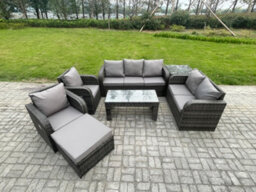Fimous 8 Seater Outdoor Rattan Garden Furniture Set Patio Lounge Sofa Set With Rectangular Coffee Table Side Table - thumbnail 1