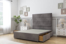 "Sloomy Texas Slate Naples Divan Bed Base 2 Drawers Same Side With 26"" Strutted Headboard 4' Small Double" - thumbnail 4