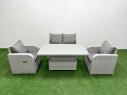 Fimous Light Grey Pe Wicker Rattan Garden Furniture Set Reclining Chair Adjustable Lifting Dining Or Coffee Table 4 Seater - thumbnail 2