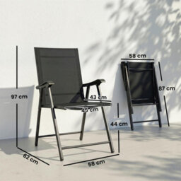 Outsunny Folding Garden Chairs Set Of 4 With High Back, Armrests, Black - thumbnail 3