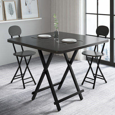 Living And Home Outdoor Square Black Mdf Wooden Tabletop Folding Table Foldable Table With Metal Leg 800 X 800 mm - image 1