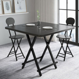 Living And Home Outdoor Square Black Mdf Wooden Tabletop Folding Table Foldable Table With Metal Leg 800 X 800 mm - thumbnail 1