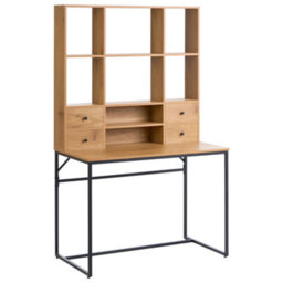 Beliani Office Desk With Memo Board Tavra Light Brown 105 Cm 60 Cm With Shelves With Drawers - thumbnail 1