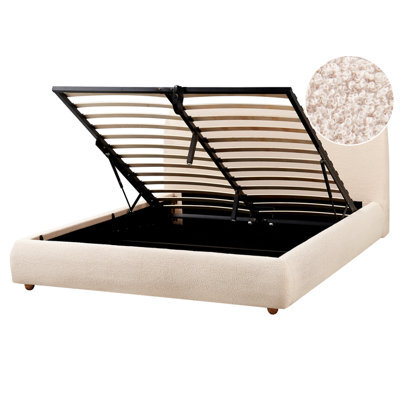 Beliani Ottoman Bed Boucle Blagnac 160 X 200 Cm (Eu King Size) Light Beige - image 1